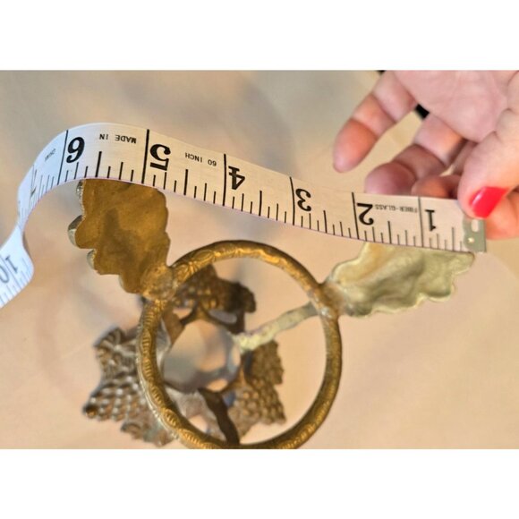 Brass Orb Holder Vtg Speheres Candle Bowl Three Prong Grapes & Leaves 6"x6"x4.5" - Picture 12 of 14